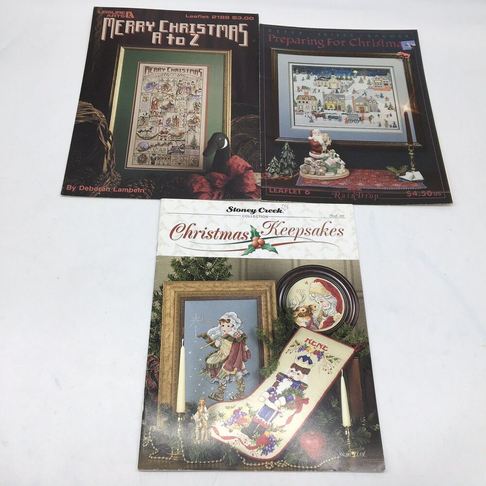 Lot 3 Christmas Cross Stitch Pattern Books Stoney Creek Nativity Santa A To Z